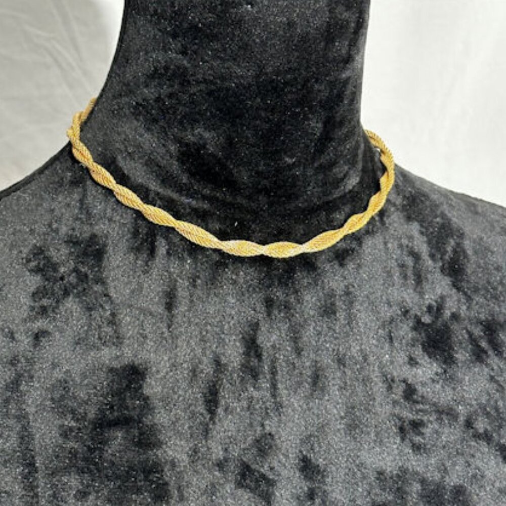 Gold Twisted Rope Necklace - 8 inch Choker - Picture 4 of 5